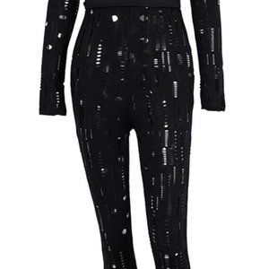 Hollow Out Deep V-Neck Skinny Jumpsuit